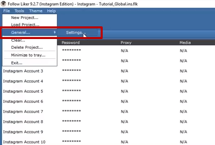 Open the «File» tab, then the «General…» -> «Settings…»