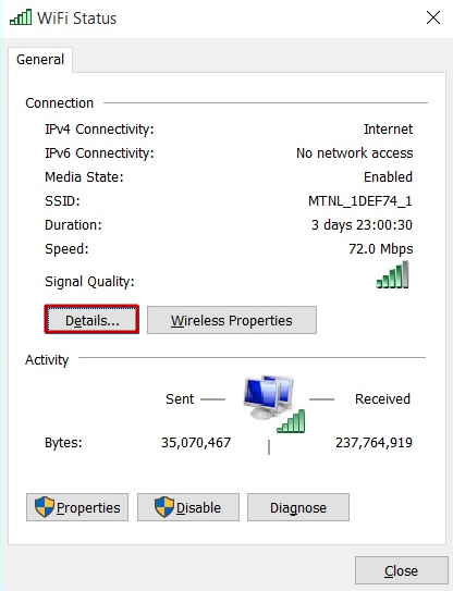 Click on the «Details» button
