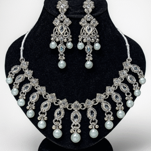 ✨ "elegant silver crystal beaded necklace & earring set"